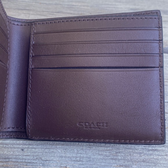 Coach Compact ID Wallet in Signature Men’s Mahogany NWT- F75371 - Picture 8 of 13